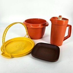 Vintage Tupperware Mini Toy Child Kid Pitcher Cake Taker Plate Bowl Lot 5 USA